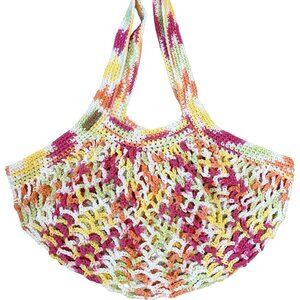 Mesh Market Bag Crochet Stretchable Over the Rainbow Colors, Brand New Handmade